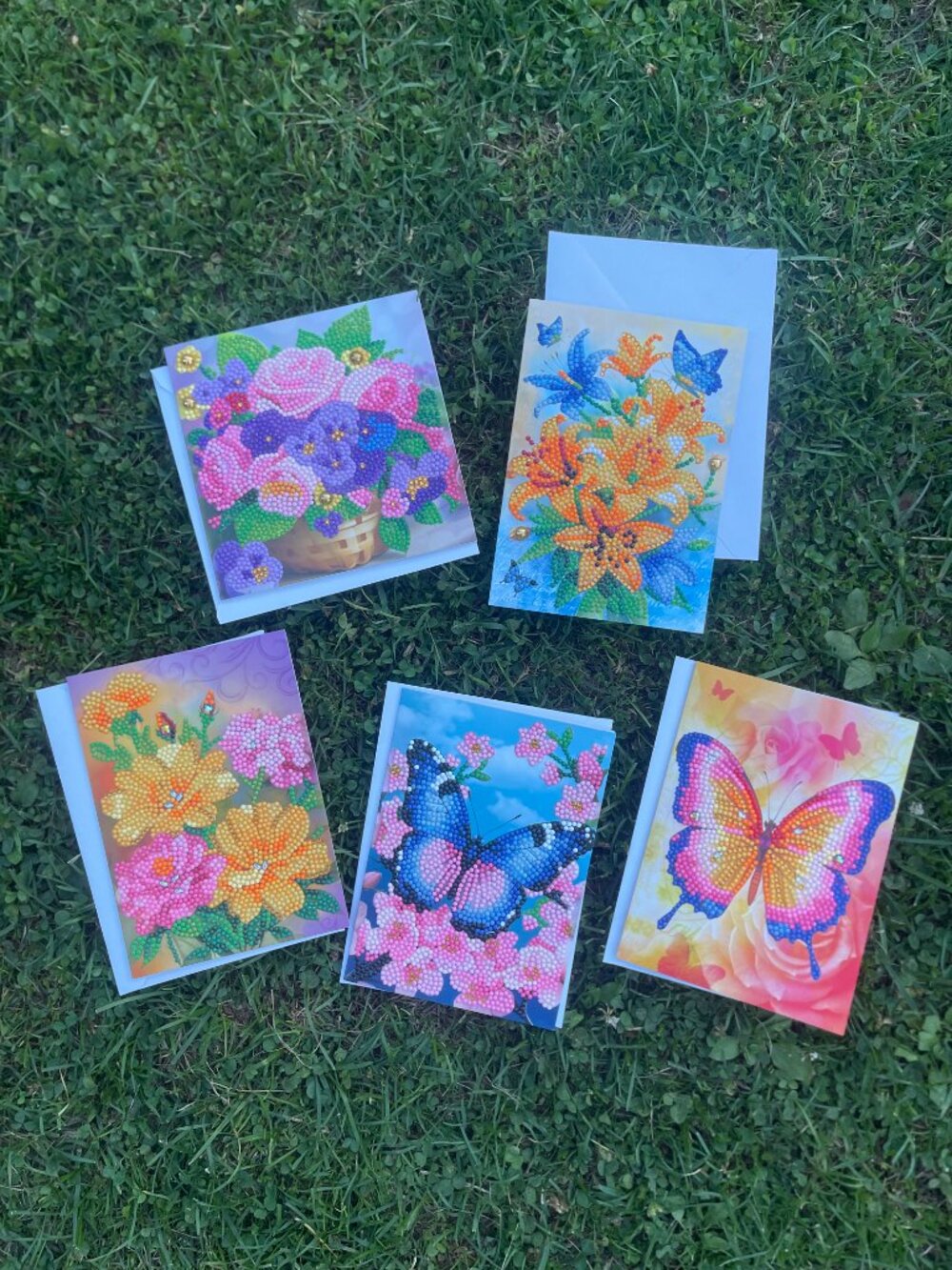 Set of 5 Floral Any Occasion Finished Diamond Art Cards with Envelopes